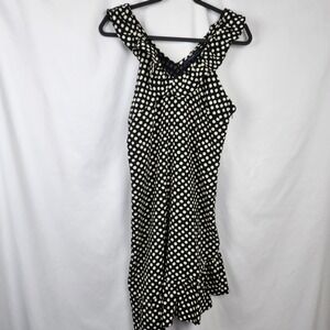 Eclair Womens Blk/Wht Polka Dot Ruffle Scoop Neck Sleeveless Side Zip Dress Sz M